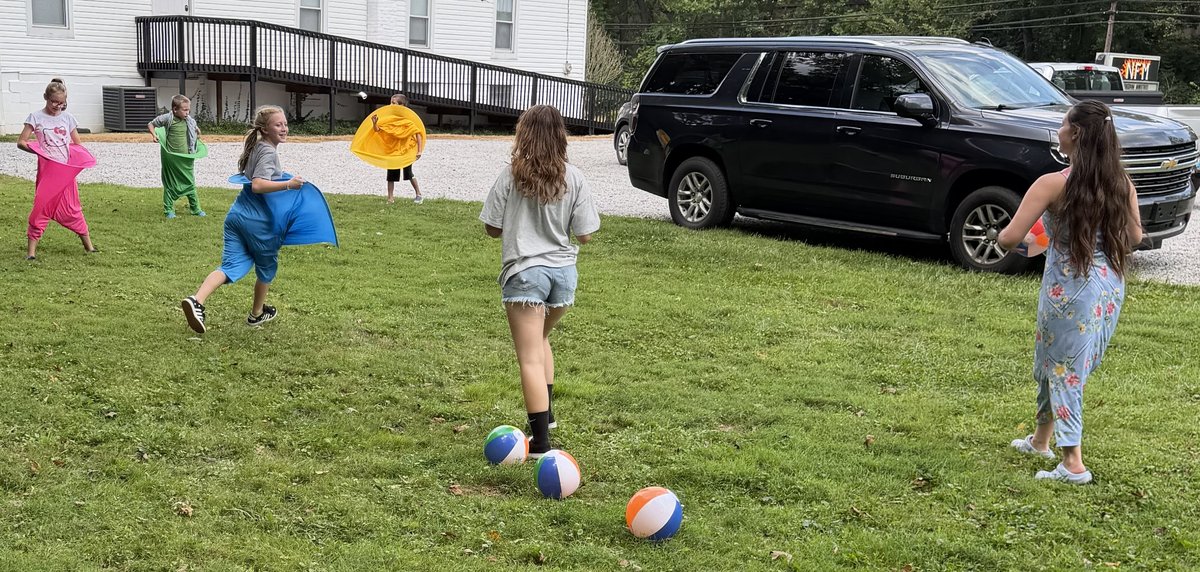 Kids ministry group activity outside the church building